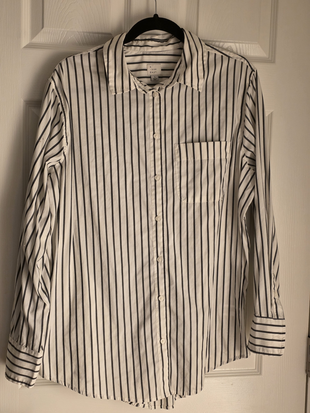 a new day White and Black Vertical Stripe Dress Shirt